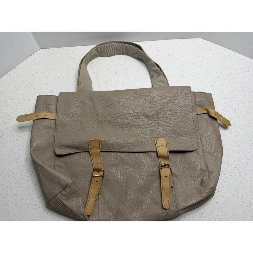Taupe Pebbled Faux Leather Messenger Bag Buckle Satchel Crossbody Large